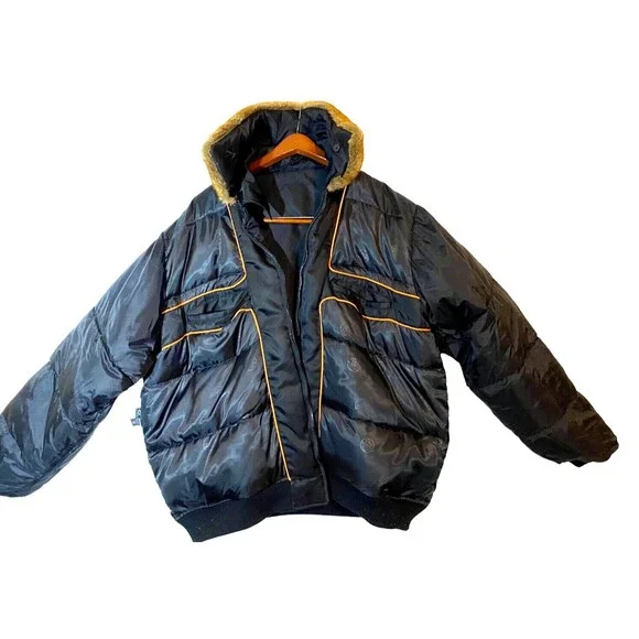 Sean John Mens Bomber Jacket Sz 2x Black Faux Fur Brown Collar Heavy Duty Vented - Picture 4 of 12